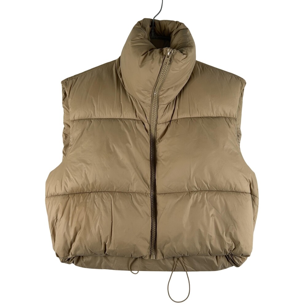 Puffer Vest Womens 2 Small Cropped Quilted High Collar Drawstring Hem Padded